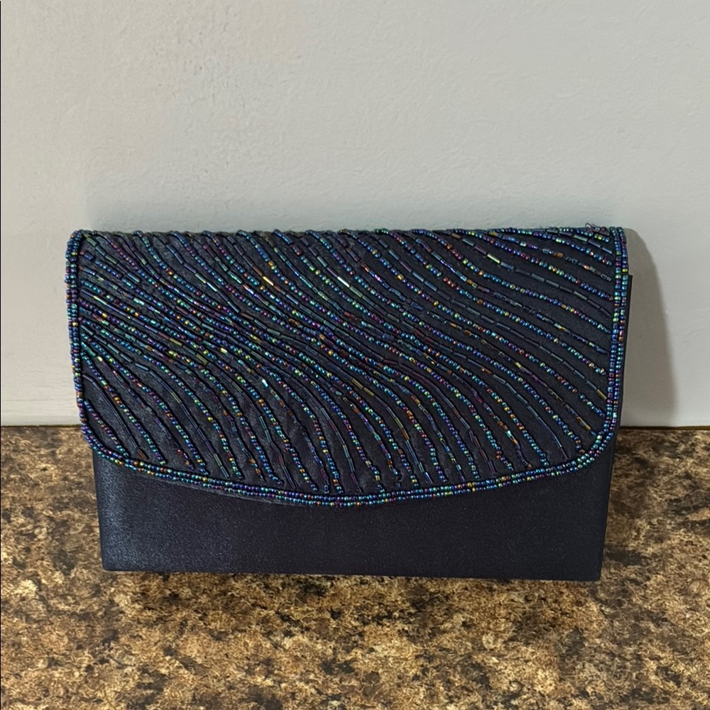 Beaded Dark Blue Clutch
